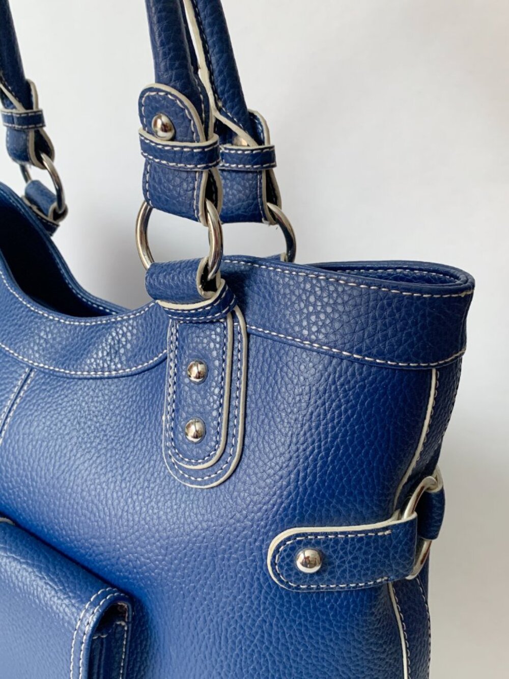 Wilsons Leather Satchel Handbag | Royal Blue | Leopard Print Lining - Picture 3 of 14